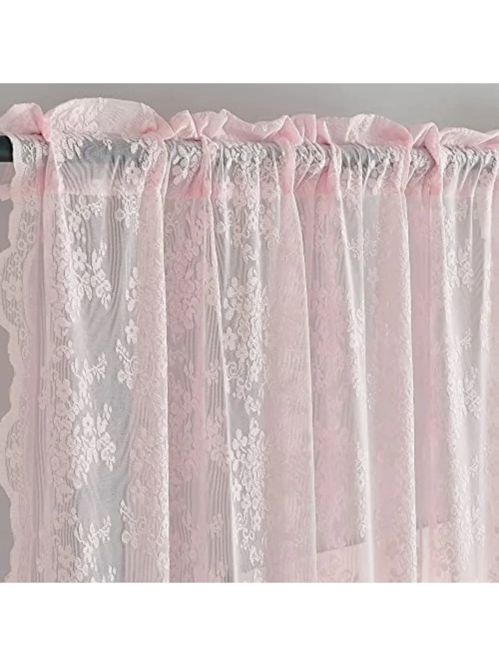 Cute Vintage Lace Curtains - Sheer Pink Floral Drapes for Girls' Room, 2 Panels